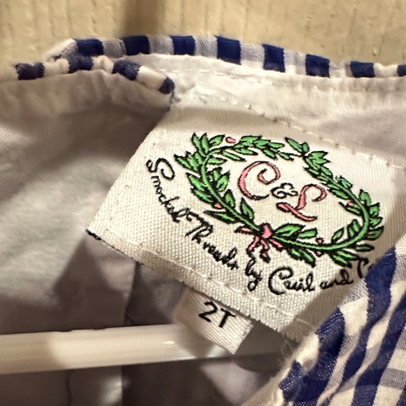 Navy Gingham Sleeveless Dress with Red Ribbon Accents - Picture 2 of 3